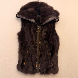 Vintage Rabbit Fur and Lambskin Vest with beaded floral accents